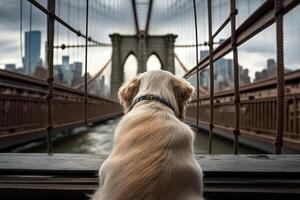 Dog on brooklyin bridge illustration photo