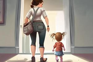 ver desde el espalda de madre Ayudar su niños a caminar ilustración generativo ai foto