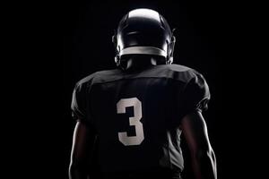 View from the back of american football player isolated on black background illustration photo