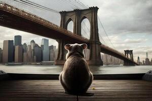 View from the back of cat on brooklyn bridge illustration photo