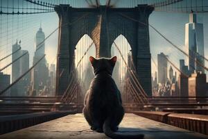 View from the back of cat on brooklyn bridge illustration photo