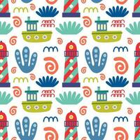 Seamless pattern with lighthouses. Vector background with a marine theme.