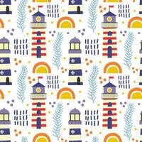 Seamless pattern with lighthouses. Vector background with a marine theme.