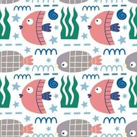 Seamless pattern with fish abstract elements. Vector background with a marine theme.