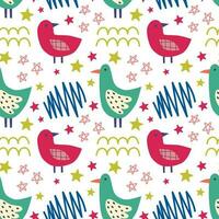 Seamless pattern with birds abstract elements. Vector background with a marine theme.