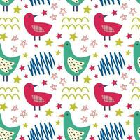 Seamless pattern with birds abstract elements. Vector background with a marine theme.