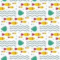 Seamless pattern with fish abstract elements. Vector background with a marine theme.