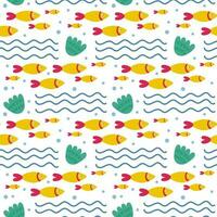 Seamless pattern with fish abstract elements. Vector background with a marine theme.