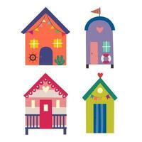 Beach house image set vector illustration.