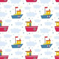 Seamless pattern with boats. Vector background with a marine theme.