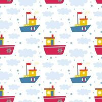 Seamless pattern with boats. Vector background with a marine theme.