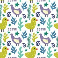 Seamless pattern with birds abstract elements. Vector background with a marine theme.