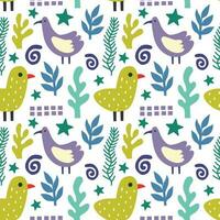 Seamless pattern with birds abstract elements. Vector background with a marine theme.