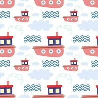 Seamless pattern with boats. Vector background with a marine theme.