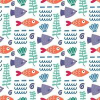 Seamless pattern with fish abstract elements. Vector background with a marine theme.