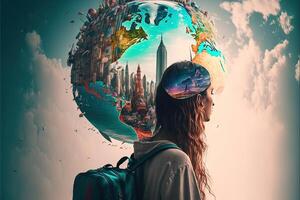 Wanderlust travelling travel, vacation, adventure concept illustration photo