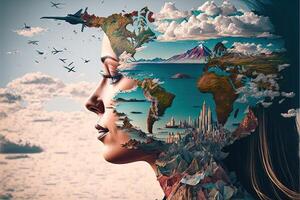 Wanderlust travelling travel, vacation, adventure concept illustration photo