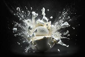 mozzarella cheese exploding on black background illustration photo