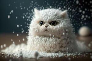 White cat made of flurry coconut flakes illustration photo