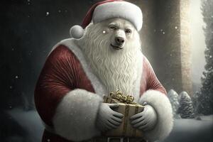 blanco polar oso Papa Noel claus Navidad vestir y sombrero generativo ai foto