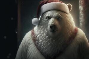 blanco polar oso Papa Noel claus Navidad vestir y sombrero generativo ai foto