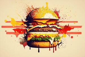 World burger Day Happy burger Day concept. Burger isolated exploding illustration photo