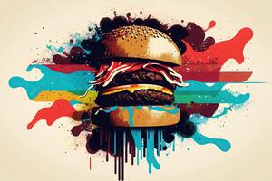 World burger Day Happy burger Day concept. Burger isolated exploding illustration photo