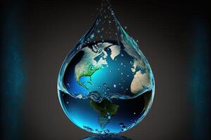 mundo agua día. globo concepto diseño para planeta tierra hecho de agua ilustración generativo ai foto