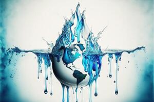 mundo agua día. globo concepto diseño para planeta tierra hecho de agua ilustración generativo ai foto