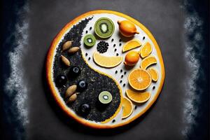 yin yang símbolo hecho de sano comida generativo ai foto