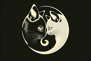 yin yang gato hecho linda negro y blanco gatos en yinyang forma. ilustración generativo ai foto