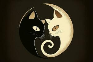 yin yang gato hecho linda negro y blanco gatos en yinyang forma. ilustración generativo ai foto