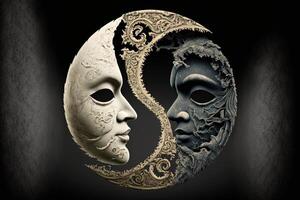yin yang hecho de máscara mundo teatro día resumen ilustración generativo ai foto