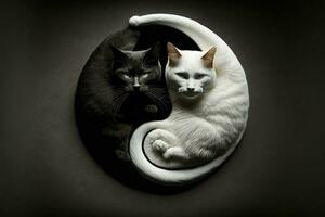 yin yang gato hecho linda negro y blanco gatos en yinyang forma. ilustración generativo ai foto