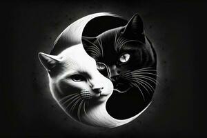 yin yang gato hecho linda negro y blanco gatos en yinyang forma. ilustración generativo ai foto