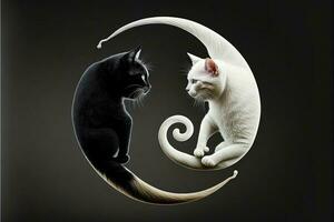 Yin Yang Cat made cute black and white cats in yinyang shape. illustration Genrative ai photo