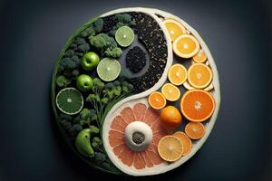 yin yang symbol made of healthy food photo