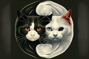yin yang gato hecho linda negro y blanco gatos en yinyang forma. ilustración generativo ai foto