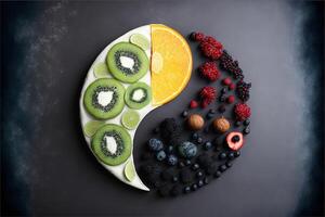 yin yang símbolo hecho de sano comida generativo ai foto