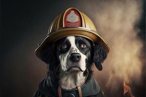 dog in a fireman suit and outfit illustration photo