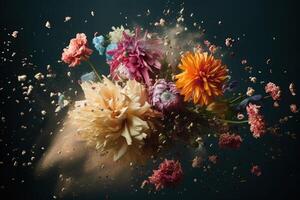 flowers exploding on black background illustration photo