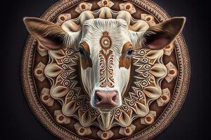 vaca animal mandala fractal ilustración generativo ai foto