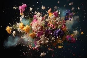 flowers exploding on black background illustration photo