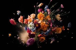 flowers exploding on black background illustration photo