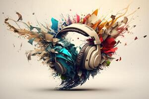 bunch of headphones exploding illustration photo