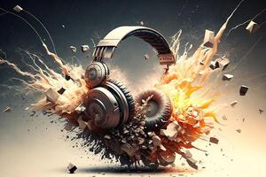 bunch of headphones exploding illustration photo