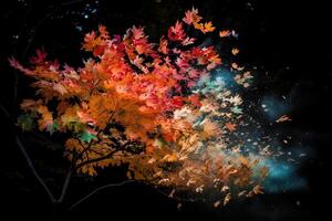 Burst of colorful leaves exploding from a tree branch illustration photo