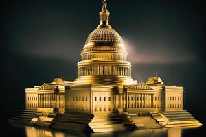 Capitolio en Washington corriente continua hecho de oro ilustración generativo ai foto