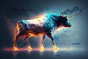 toro como símbolo de comercio en el valores mercado es en el elevar, toro mercado señal, global comercio ilustración generativo ai foto