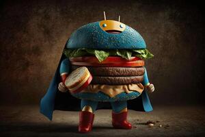 hamburguesa superhéroe súper héroe ilustración generativo ai foto